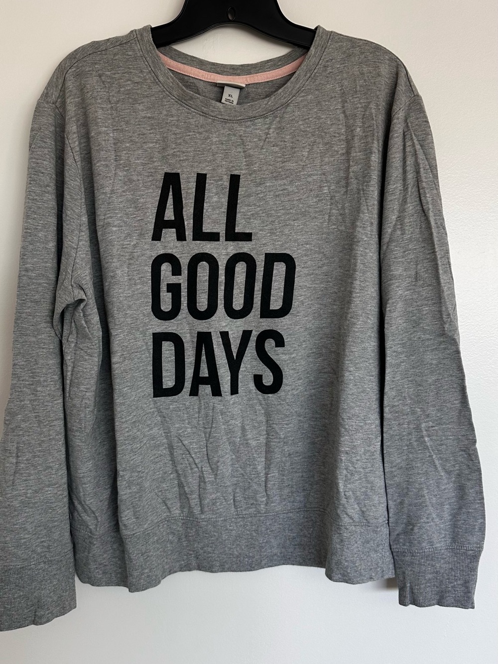 Gray Crewneck Sweatshirt with Black 'ALL GOOD DAYS' Graphic